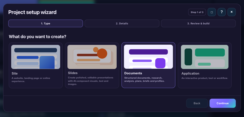 Zurro Project Setup Wizard showing project type selection
